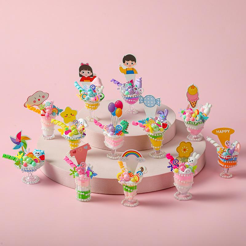 Kids' DIY Ice Cream Cup Craft Kit - Colorful Dessert Simulation & Educational Toy