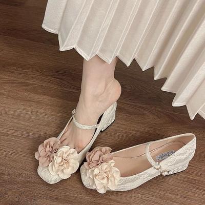 Scarpe Donna Floreali Tacco Blocco Albicocca Punta Quadrata Décolleté da Donna Calzature con Marchio Originale Eleganti Antiscivolo Marca di Lusso Vacanza 39