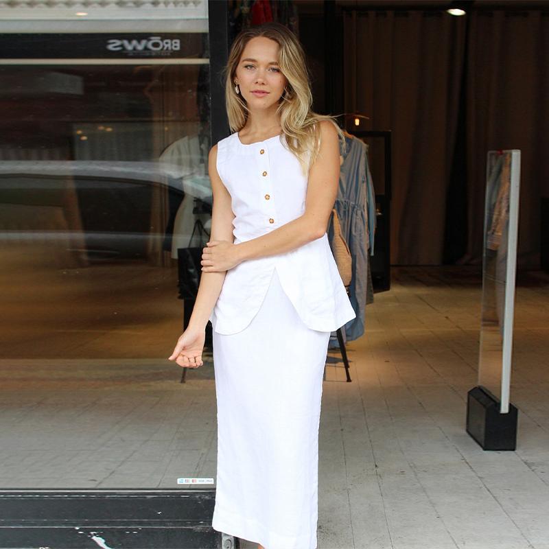 Elegantní dámské vestové a suknové soupravy 2dílný oblek Bílý čtvercový límeček Jednořadé sako Sukňový set s vysokým pasem Letní dámský outfit