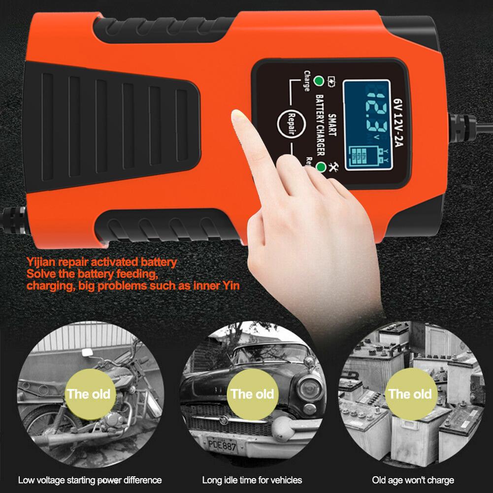 6V 12V 2A Digital Car Battery Charger LCD Display Intelligent Pulse Battery Charger Smart Battery Charger for Lead-Acid GEL AGM
