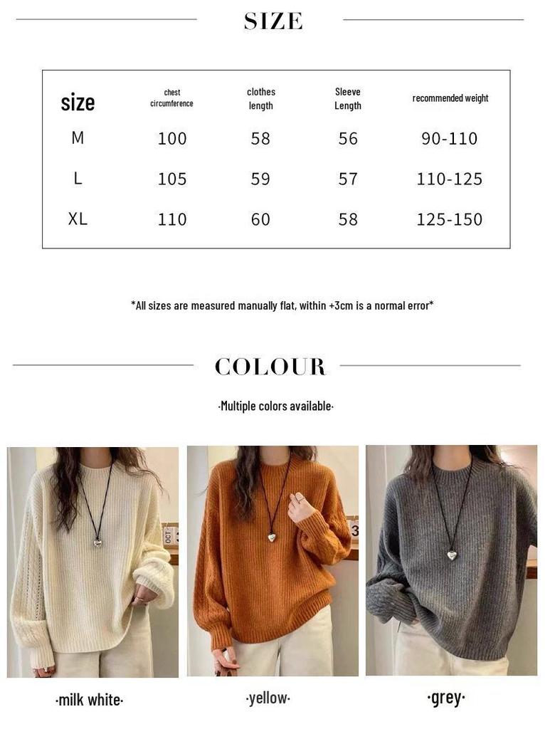 Women's Heavyweight Wool Round Neck Sweater, Autumn/Winter Korean Style, Twisted Cable Knit, Long Sleeve, Warm Cashmere Base Layer