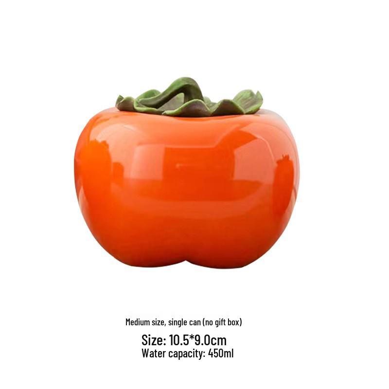 Ceramic Persimmon Tea Caddy - Large/Medium Sealed Jar for Tea or Candy Storage