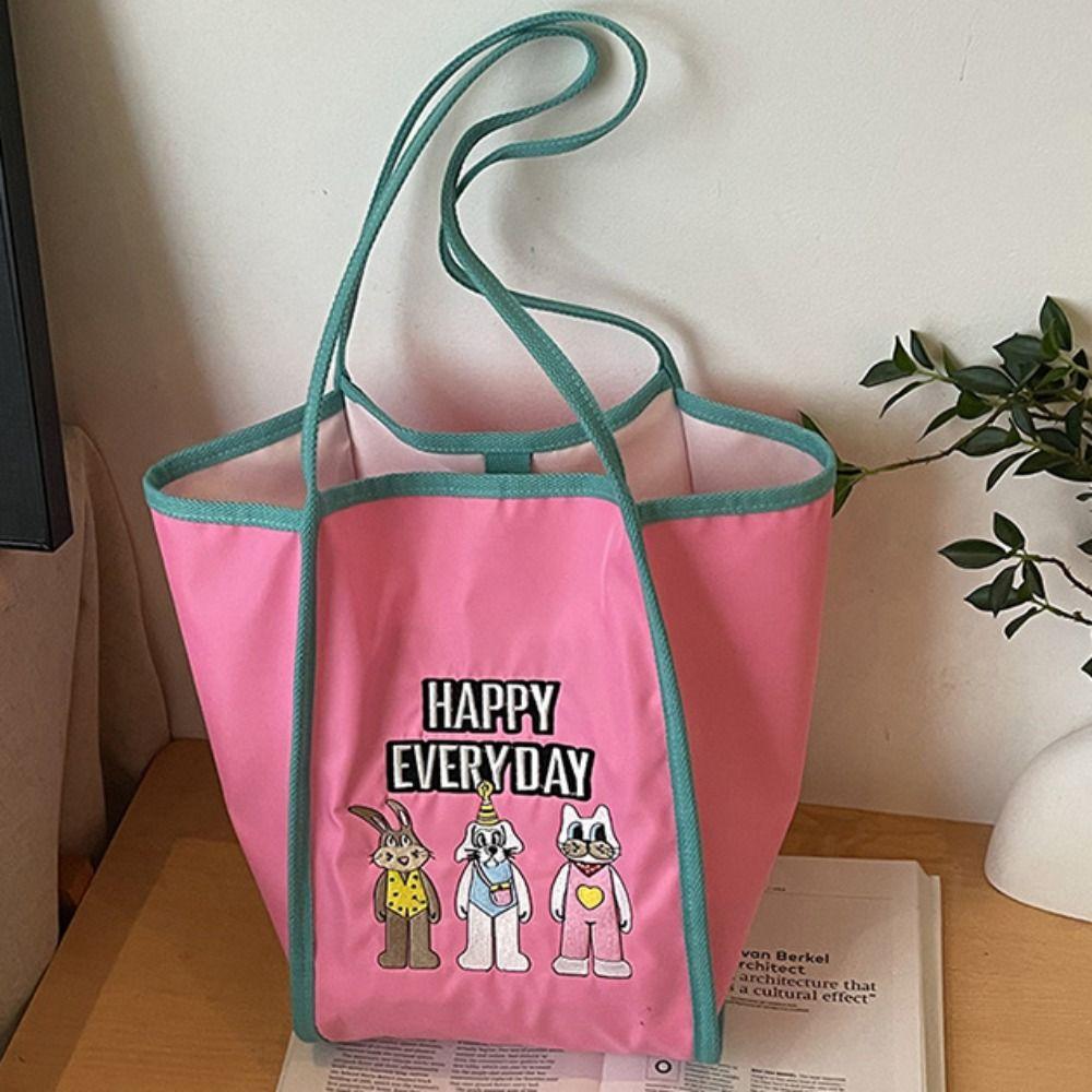 Reusable Bunny Shoulder Bag Lightweight Embroidery Basket Bag Cartoon Shopping Bag  Outdoor