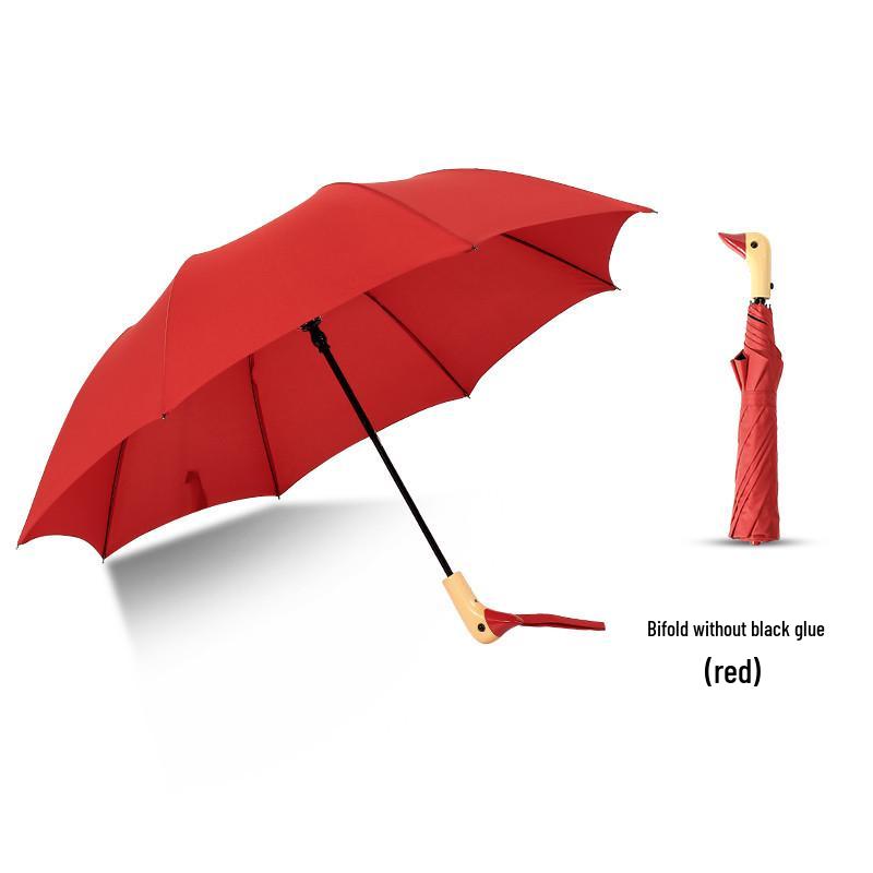 

Милый складной зонт с ручкой из дерева в виде утиной головы - Защита от солнца и дождя, черное покрытие, трехсекционная конструкция 21-inch 8K Duck Umbrella