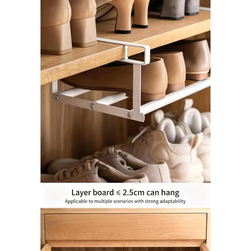 Adjustable Shoe Rack | Space-Saving Layered Organizer For Home Shoe Cabinets | Under-Shelf Shoe White