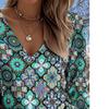 Lady Bohemian Retro Western Style V-Neck Shirt - Lantern Sleeve Top, suitable for casual wear, vacations and daily outfits