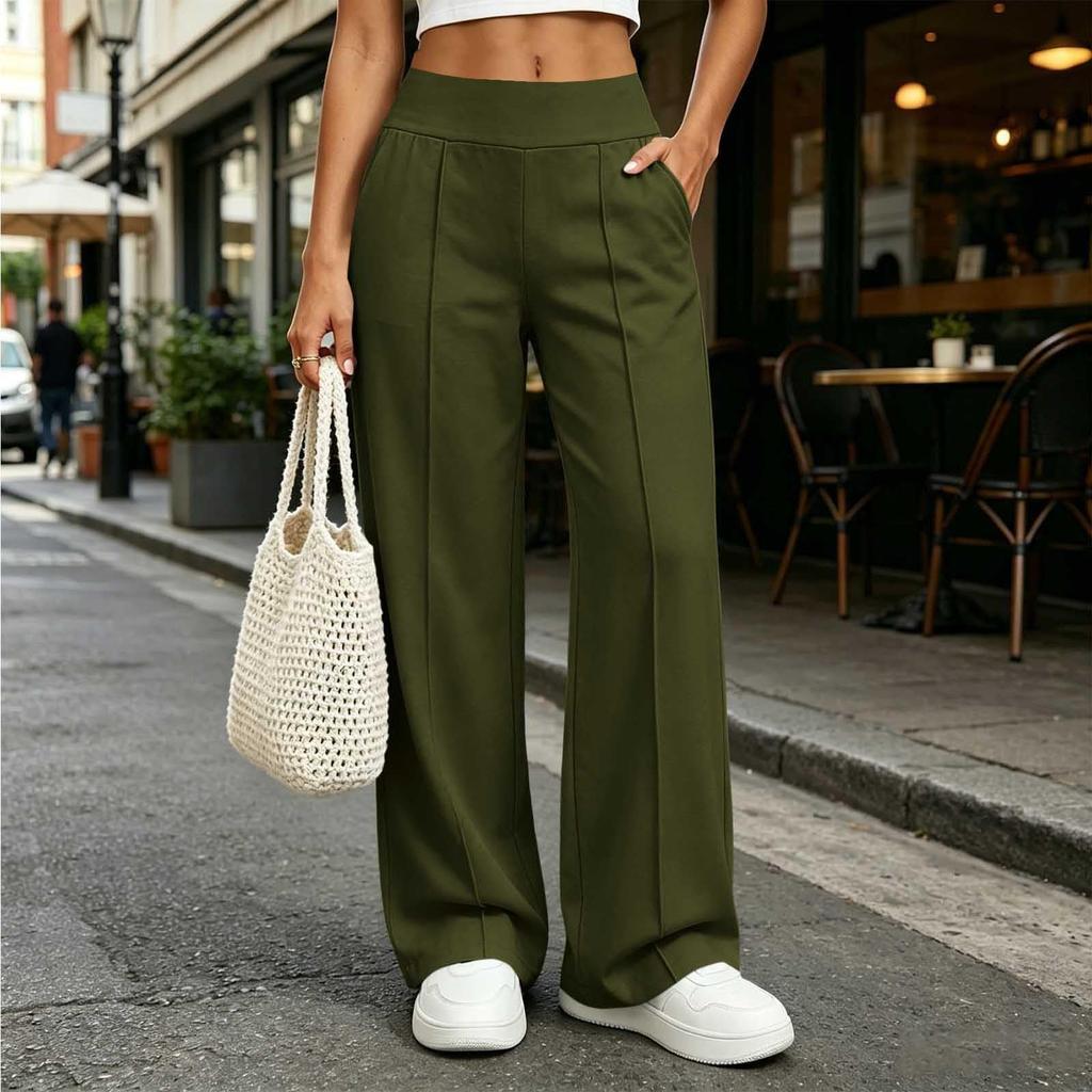 Women's Color Wide Leg Pants with Pockets Casual Loose Fit Straight Leg Trousers for Everyday Wear