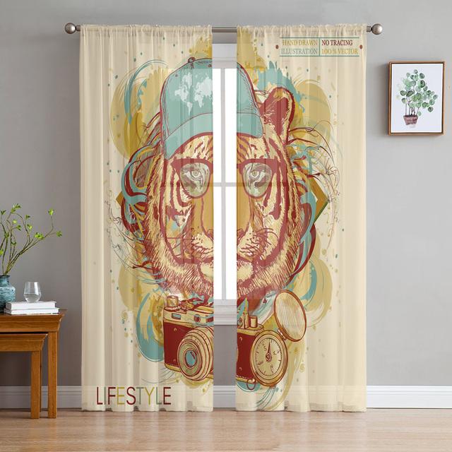 

Дикий тигр гуляет по снегу, зимние тюлевые шторы для украшения гостиной, шифоновая прозрачная вуаль, занавеска для кухни, спальни 1 PCS W150XH250cm