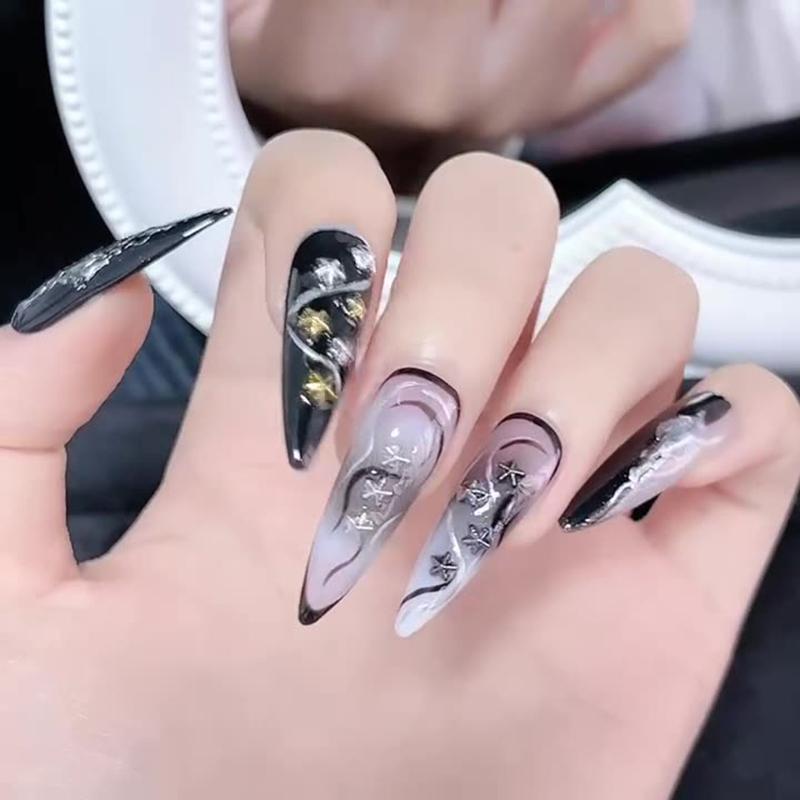 1 Kutu 3D Altın Gümüş Nail Art Pentagram Takı Metalik Çiviler Nail Charms Alaşım Düz Taban Yıldızlar Tırnak Dekorasyonu Manikür Aleti