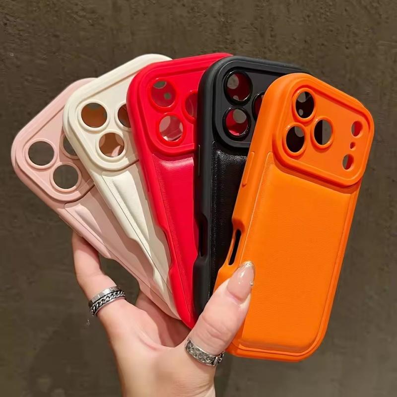Fashion Oval Leather Air Cushion Phone Case For iPhone 17Air 17 16 15 14 13 12 11 Pro Max Plus Airbag Shockproof Silicone Cover