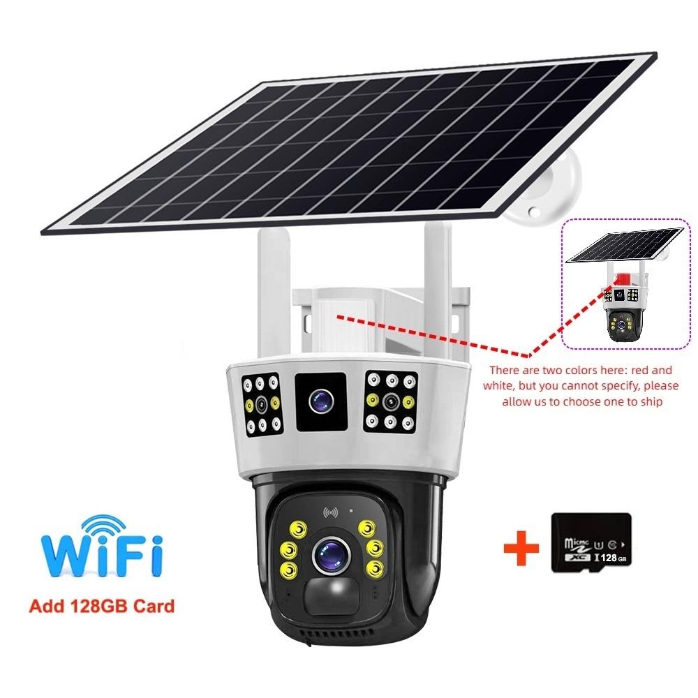 Caméra de surveillance à triple écran à énergie solaire: Caméra de Surveillance extérieure sans fil 4G/Wifi, couleur jour et nuit, à 360 °, sur trois écrans