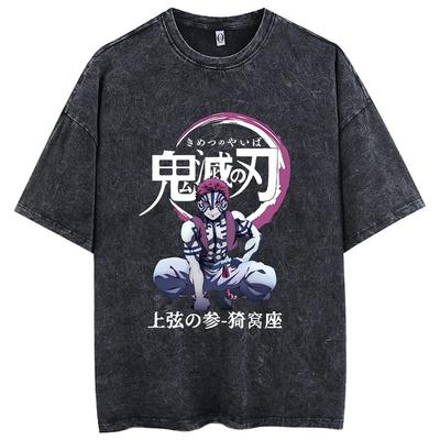 2026 New Hot Anime Printed Acid Washed T Shirt 100% Cotton Streetwear Tops Vintage Manga Fashion Oversized Tees Unisex