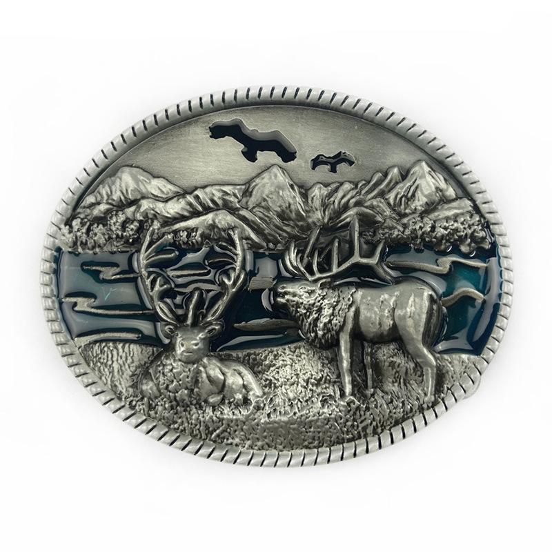 Oval Reindeer Cowboy Belt Buckle - Retro Hip Hop Design