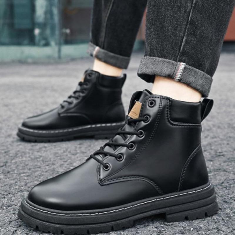 High Quality Men's Leather Boots Fashion Motorcycle Boots Platform Casual High Top Boot Classic Lace Up Ankle Boots Botas Hombre