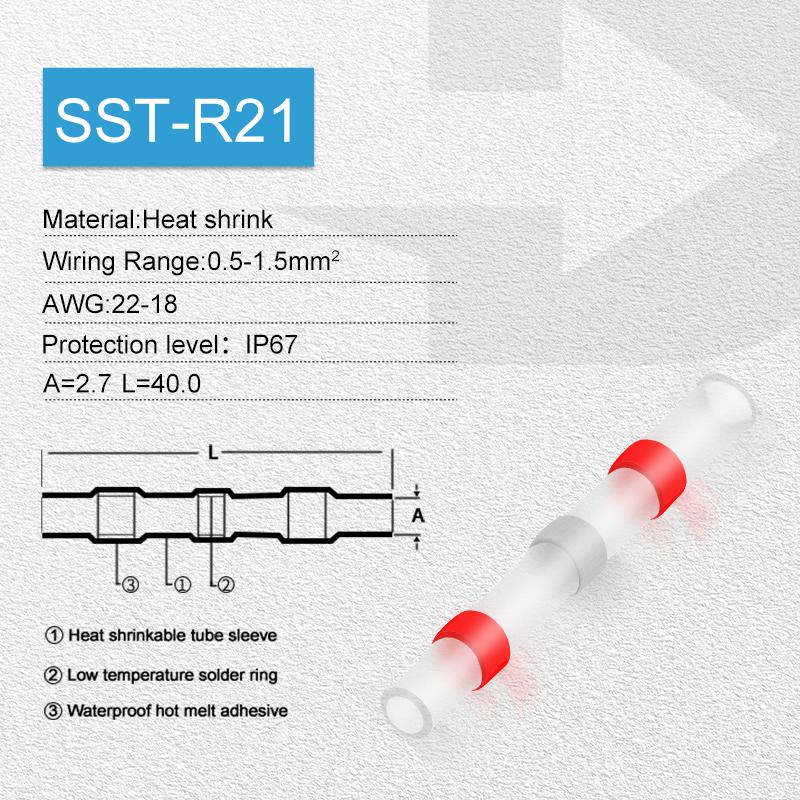 50PCS Heat Shrinkable Insulated Electrical Wire Terminals Butt Splice 3:1 Waterproof Solder Seal Wire Connectors