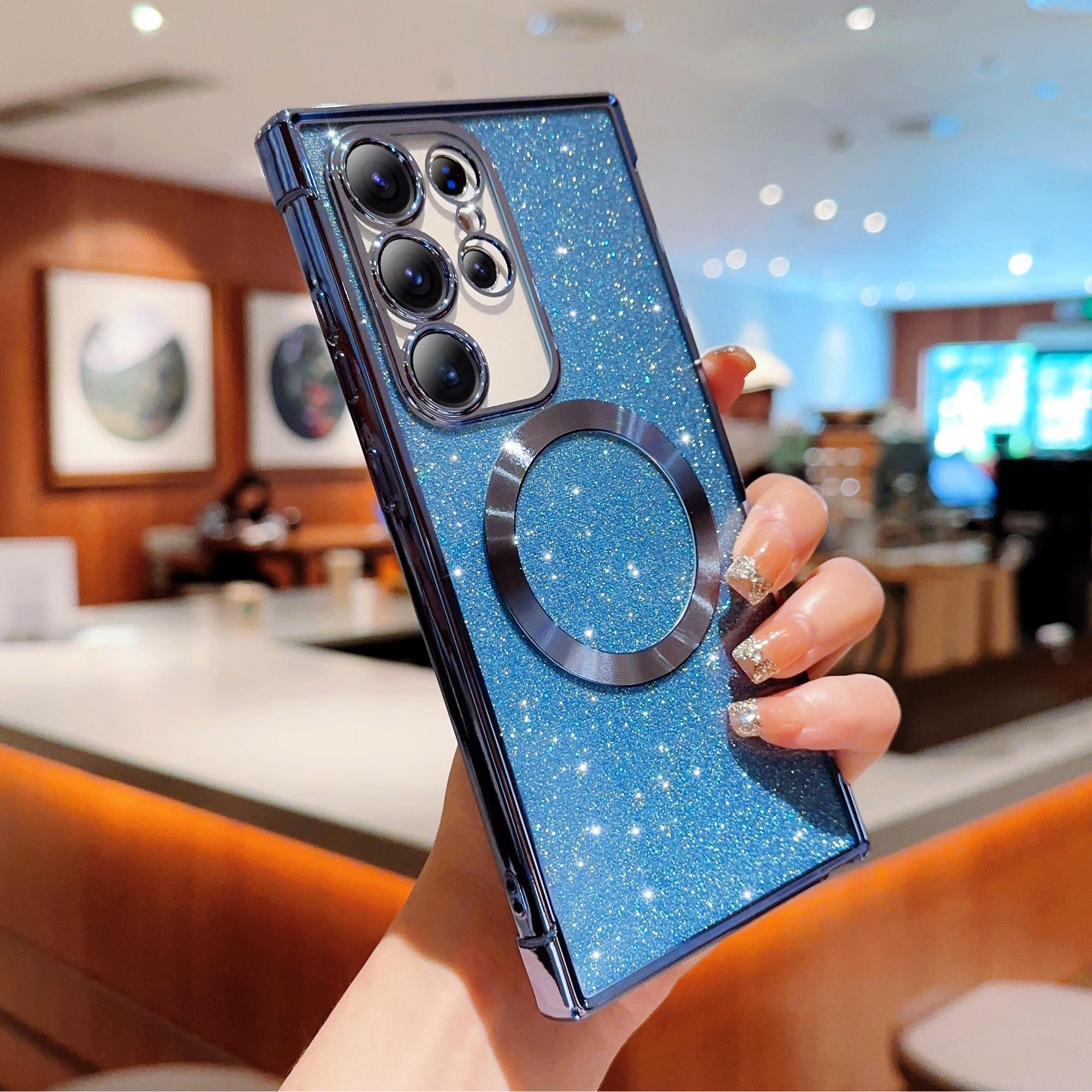 

For Samsung Galaxy S24 Ultra Case Electroplating Glitter TPU Clear Phone Cover Compatible with MagSafe Blue
