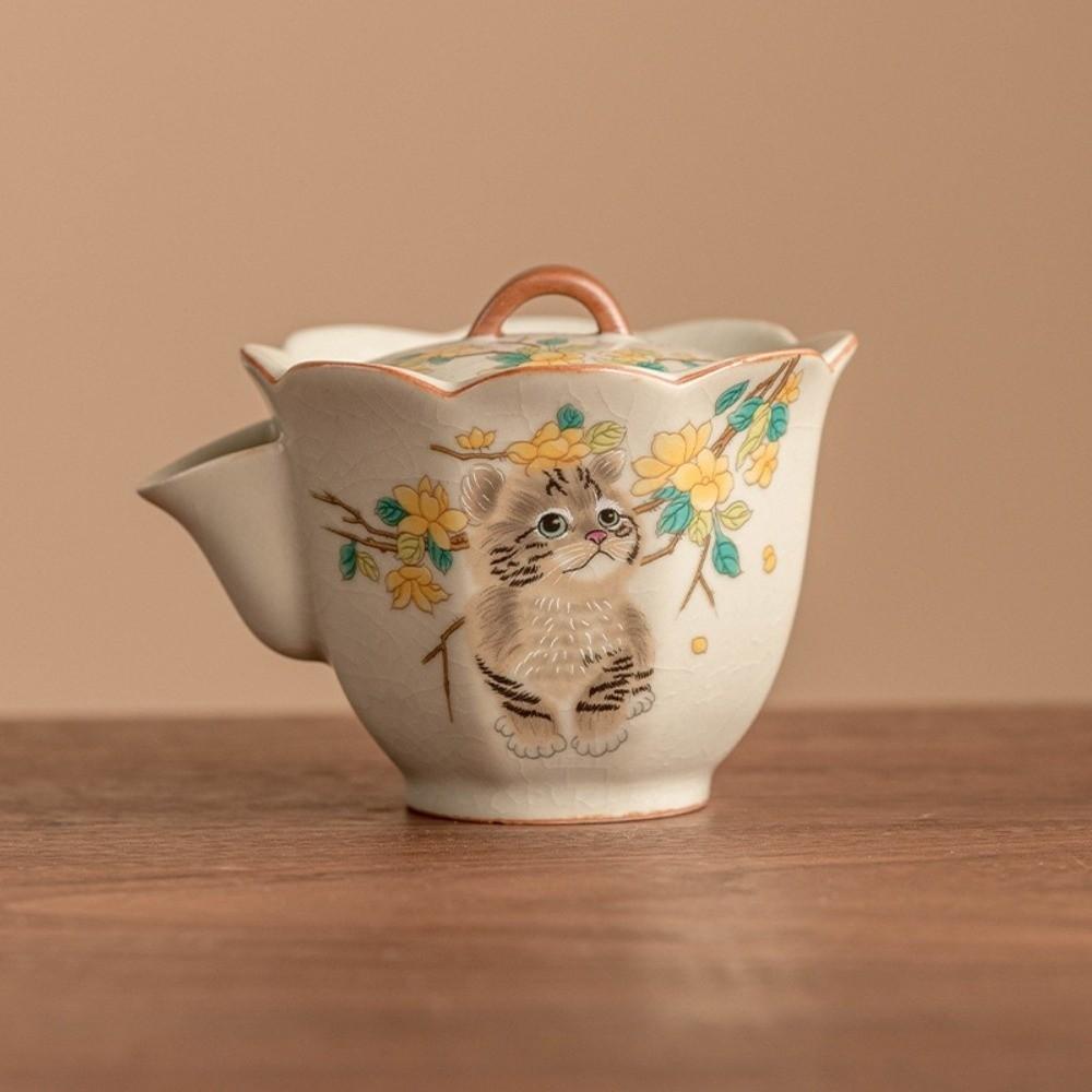 Exquisite Cat Tea Tureen Ceramic Cover Bowl Tea Items Tea Items Ru Kiln Gaiwan  Hotel