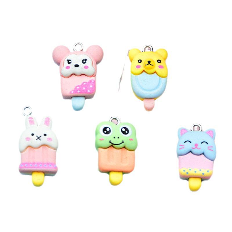 Resin Cartoon Animal Popsicle Charms: Frog, Bear, Rabbit - DIY Jewelry Accessories