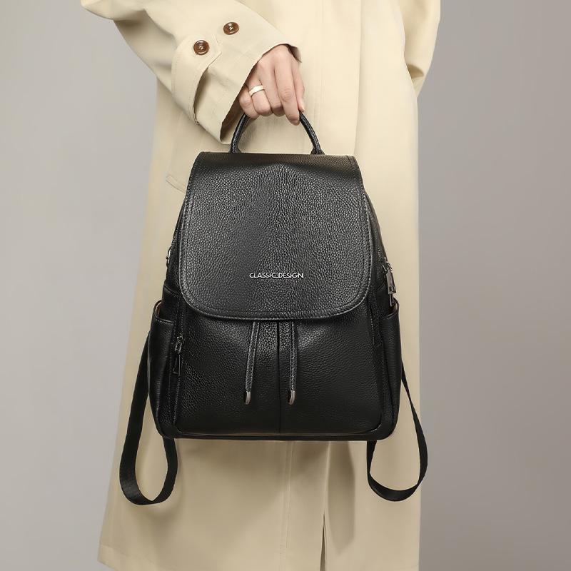 

2025 New Women s Backpack Fashionable Light Luxury High-End Leather Backpack Large Capacity Travel School Bag чёрный