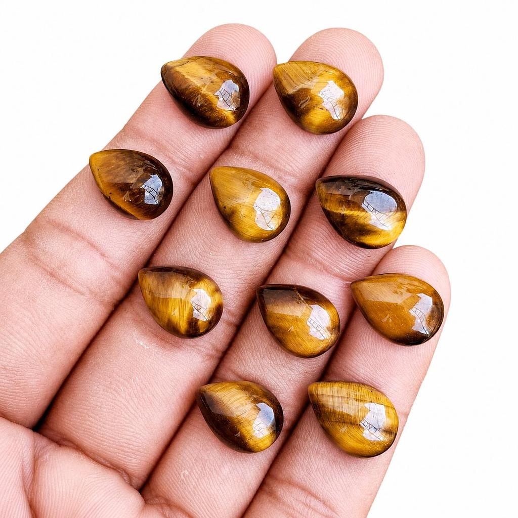 Tigerauge Edelstein, Tropfenförmiger Polierter Cabochon Loser Stein, Goldbraunes Tigerauge zur Schmuckherstellung