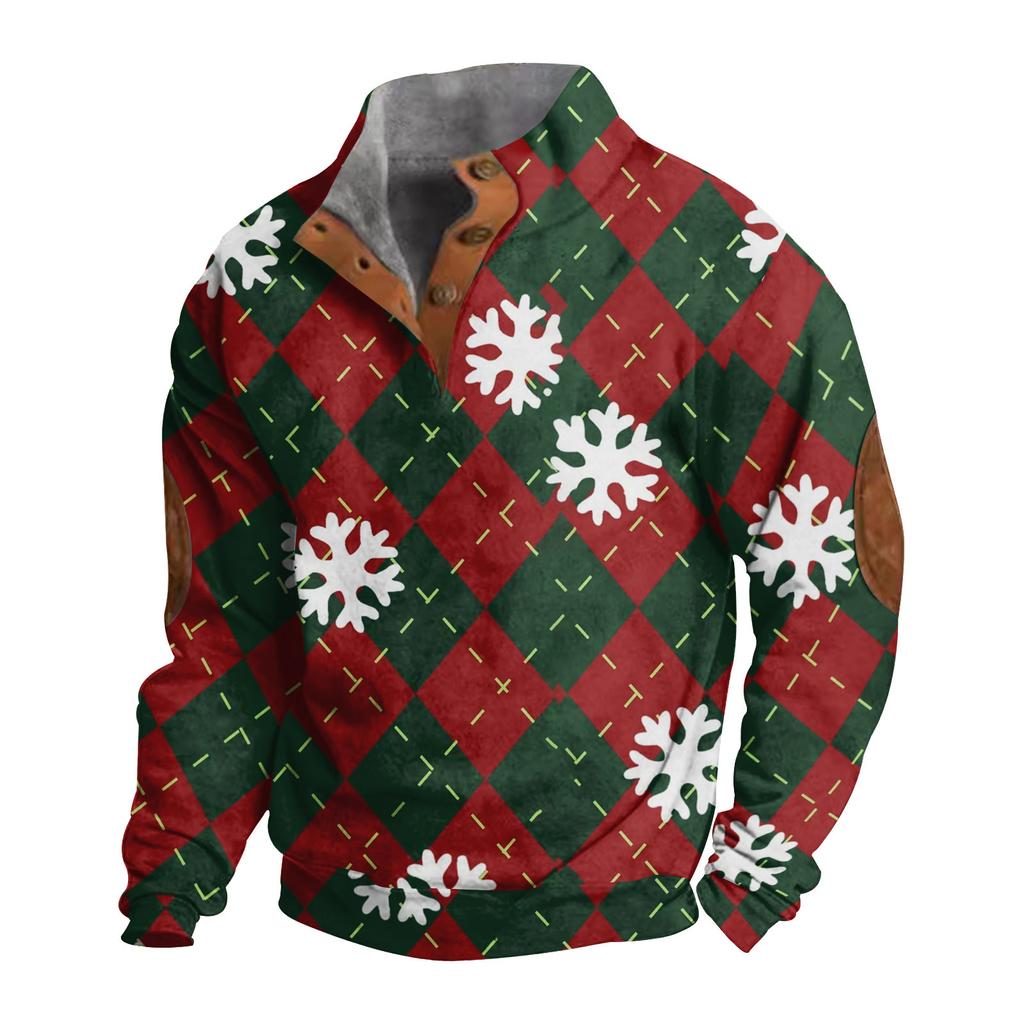 Men's Buttoned Sweatshirt With European And American /winter Printed Long Sleeved Sweatshirt