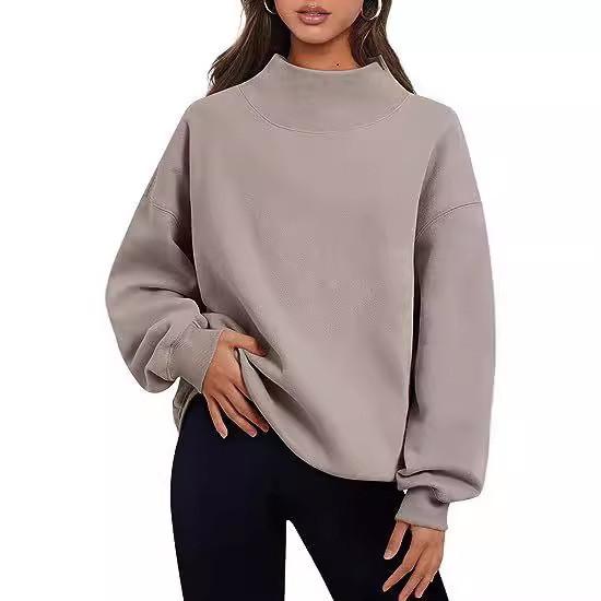 Womens Autumn Winter Cozy Fleece Hoodie With Half High Neck For Casual Daily Wear