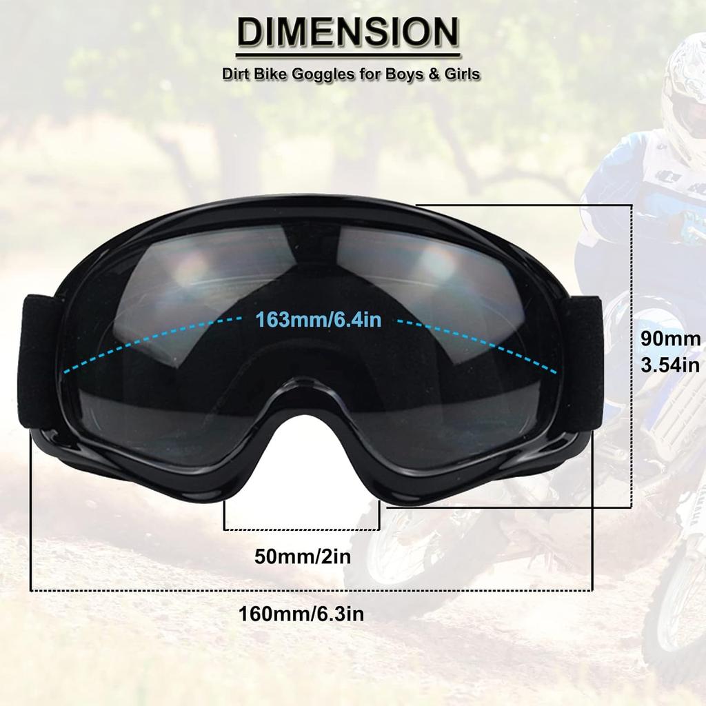 Kids Dirt Bike Goggles Impact-Resistant Adjustable Child Youth ATV Motorcycle Off-Road Riding Motocross Racing Cycling Goggles for Boys & Girls