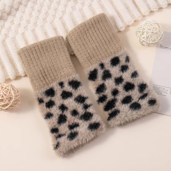 Leopard Print Fingerless Gloves Women Fuzzy Warm Mittens with Thumb Hole Winter Fluffy Gloves for Girls Typing Writing Texting