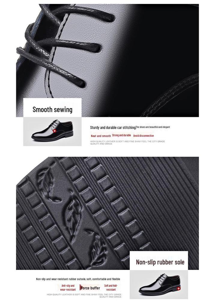 Men's Large Leather Lace-up Formal Shoes - Korean Style Black Work Shoes
