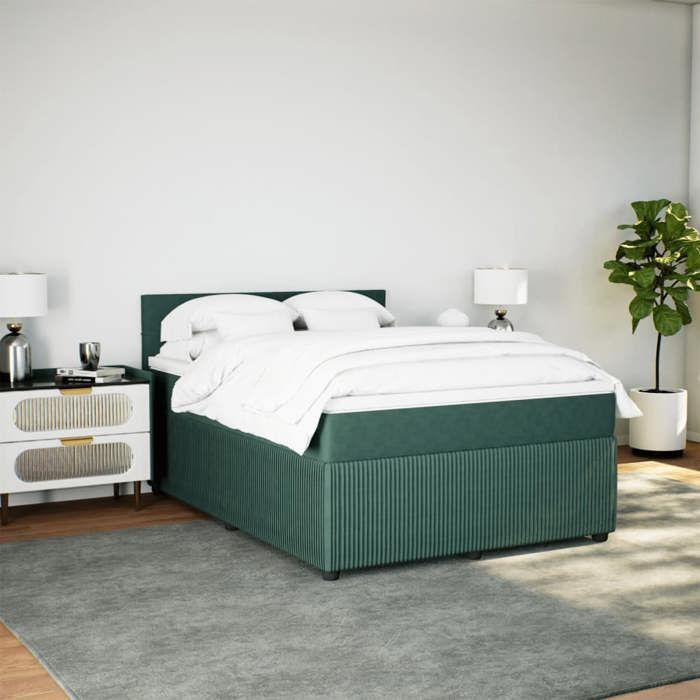 VidaXL Slatted Bed Base and Mattress Dark Green 160x200cm Velvet 3287785