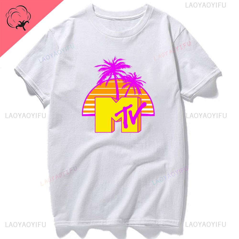 Koszulka damska z grafiką wideo MTV Zabawna Odzież męska Hip Hop Klasyczne logo MTV Vintage Pasująca Bawełniana koszulka Moda Streetwear Krótka