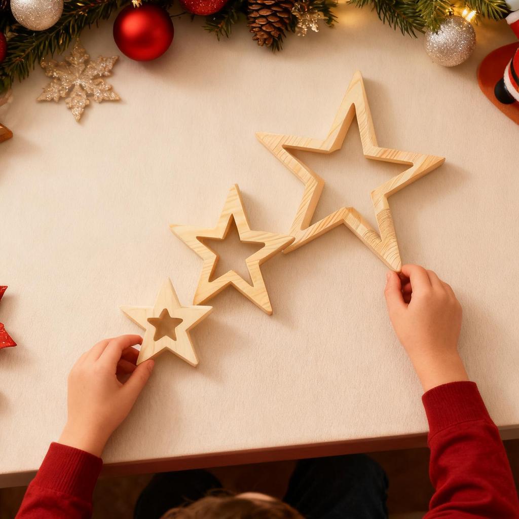 3 Pieces Wooden Star Christmas Decor Handicrafts Wooden Star Decoration Wooden Star Tabletop Centerpiece Sign For Desk Table