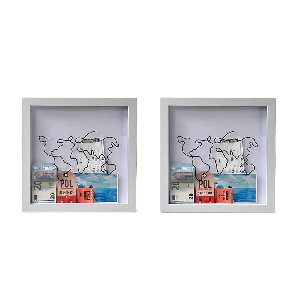 2PCS Adventure Archive Boxes Map Box Photo Frame Hanging Travelling Memorial Box Ticket Stamp Shadow Box Photo Frame Memory Box