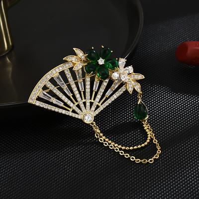 Broșă Evantai de Curte Retro Stil Chinezesc Elegantă de Lux Smarald Floare Corsaj Accesorii Vestimentare Cheongsam