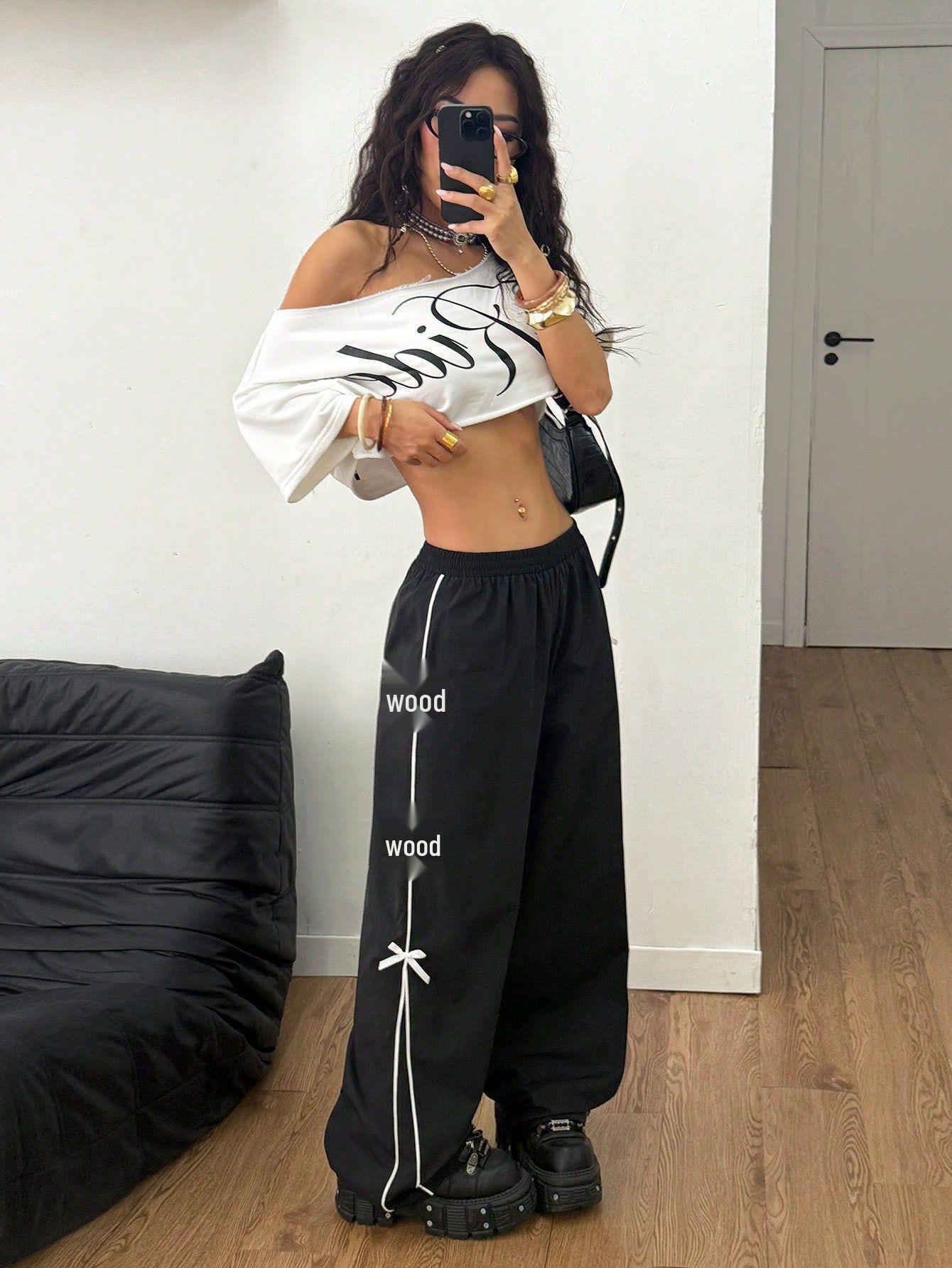 

Elastic Waist European-American Straight Leg Slimming Casual Pants for Autumn/Winter L [115-130 kg] чорний