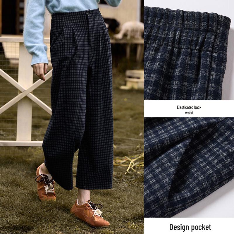 Xiangying Women's Plaid Wide-Leg Casual Pants