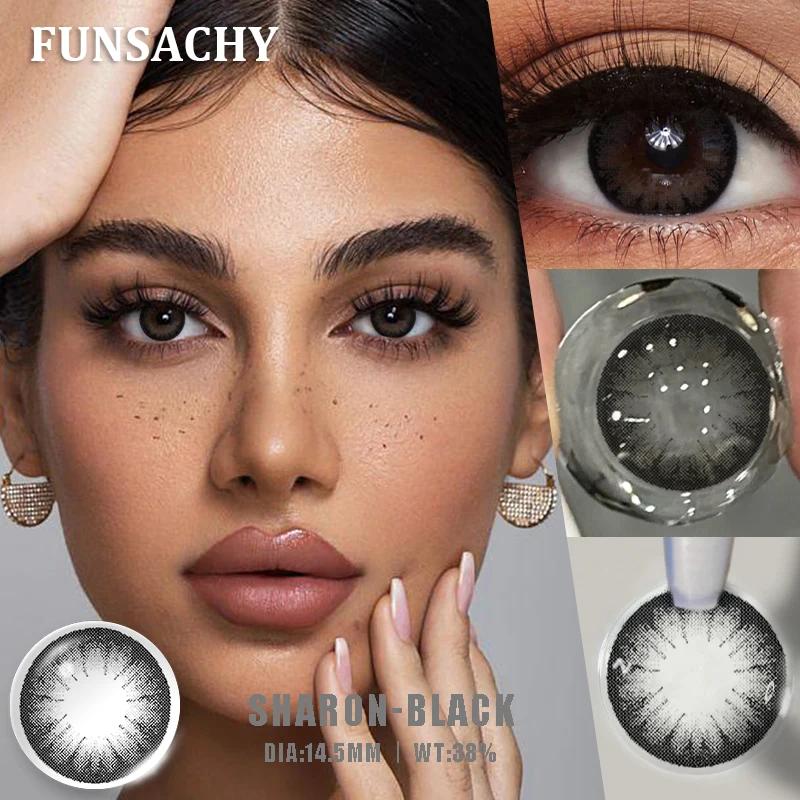 FUNSACHY 1pair New Natural Contact Lenses Black Contacts Gray Lenses Color Brown Contact Lens Yearly Beautiful Pupils for Women