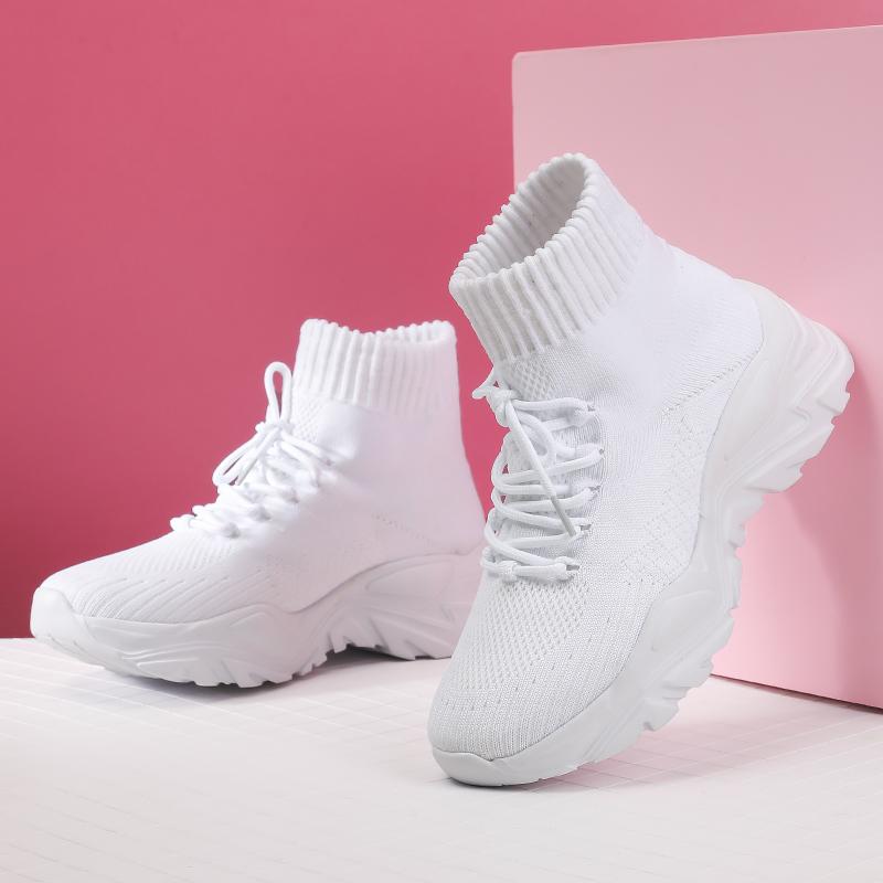 High Elasticity Large Base Breathable Casual Fashion Short Boots Thick Base Comfort Korean Style Knit Couple Stretch Socks Shoes