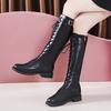 Autumn and Winter New Women's Korean Edition Large Tall Knight Boots Round Head Middle Heel Thick Heel Long Heel Boots for Women