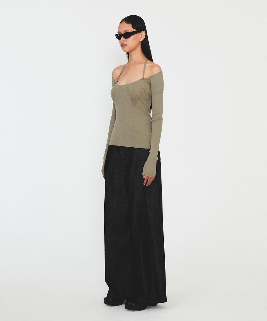 Daiaegeuneol Off Shoulder Strap Knit (Khaki)