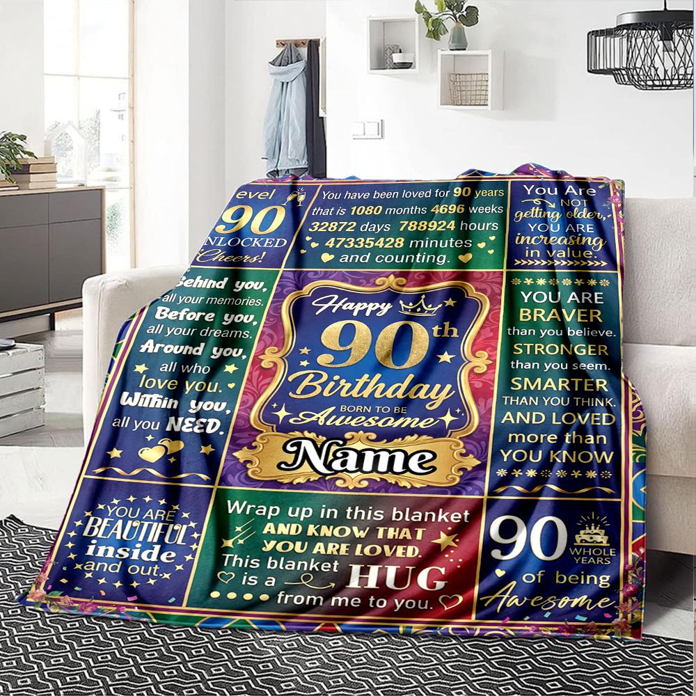 Elegant 90Th Birthday Celebration Poster Design Blanket Personalized Name Soft Comfortable Stylish Blanket Car Blanket Perfect For Travel Camping