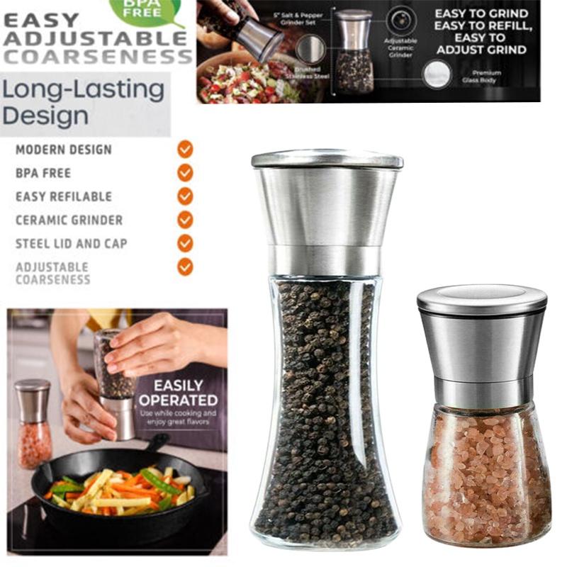 Premium Salt- och Pepparkvarnset 304 Rostfritt Stål Glas