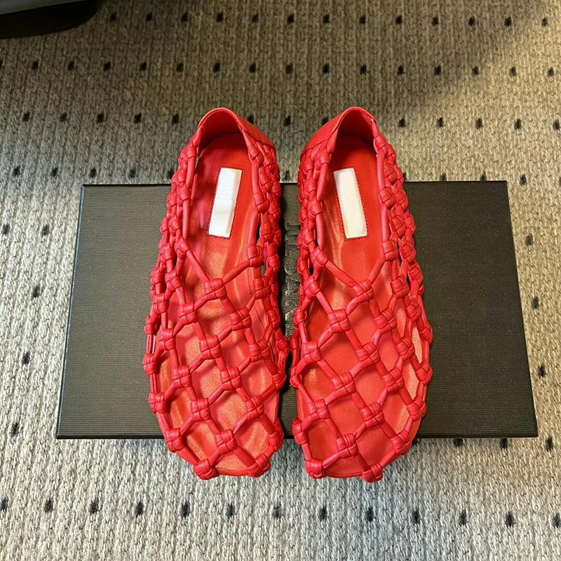 Sheepskin version~ mesh woven hollow breathable fish mesh shoes flat single shoes women's round head summer sandals pig cage shoes