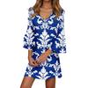 Women's Casual Fashion Floral Print V-Neck Loose 3/4 Sleeve Dress