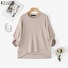 ZANZEA Women Casual Round Neck Solid Color Loose 3/4 Sleeve T-Shirts