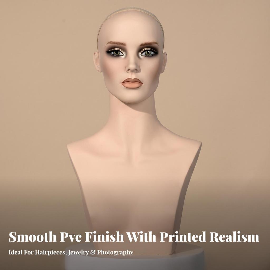 Mannequin Head with Shoulders Realistic Display Bust Sturdy for Jewelers