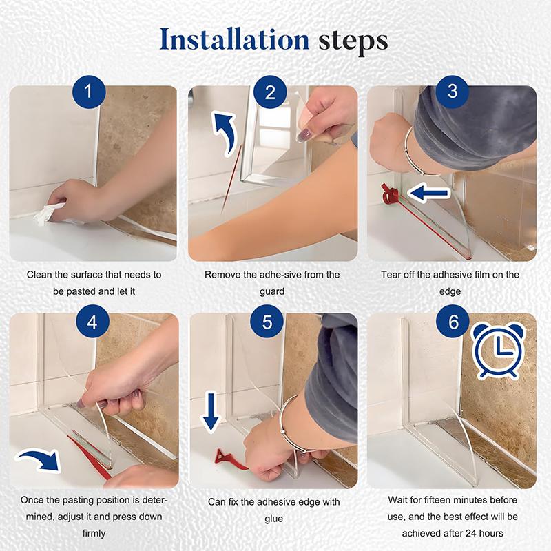 2 Pack Shower Splash Guard Kit Waterproof, Large Splash Guards For Bathtub Self-Adhesive Shower Corner Guards