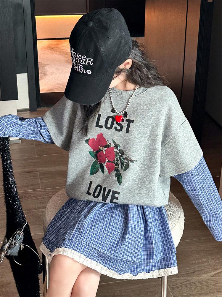 2025 Girls' Fashionable Autumn Two-Piece Set: Sweatshirt & Half Skirt