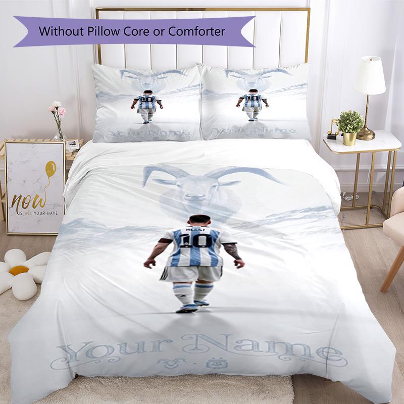 Football Messi Customize Text Duvet Cover Set Suitable for Study room Wrinkle Resistant Bedroom Decor Birthday/Christmas Gift Idea
