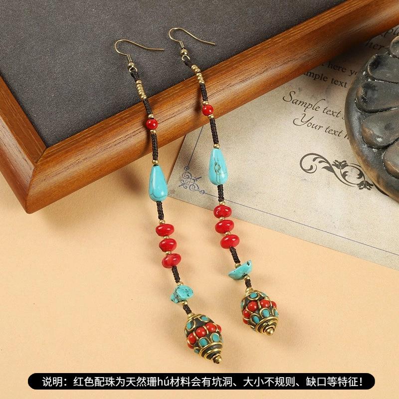 Nepalese Handmade Long Earrings Retro Woven Tibetan Fringed Earrings Female Exotic Style Simple Earrings